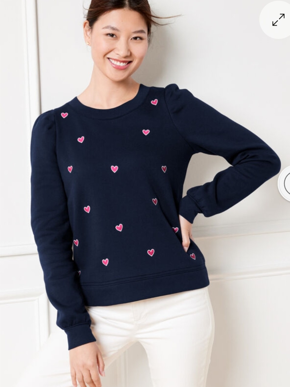 Talbots Navy Sweatshirt with Pink Heart Motif